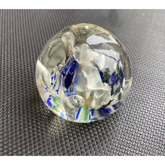 Vintage Small Swedish Incalmo Art Glass Paperweight Clear/Blue 2” (5.8 cm) - Picture 3 of 11